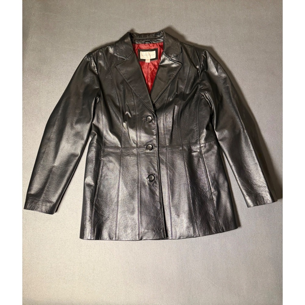 Worthington Black Leather Blazer Womens L Y2K 90s Tailored Longline Jacket